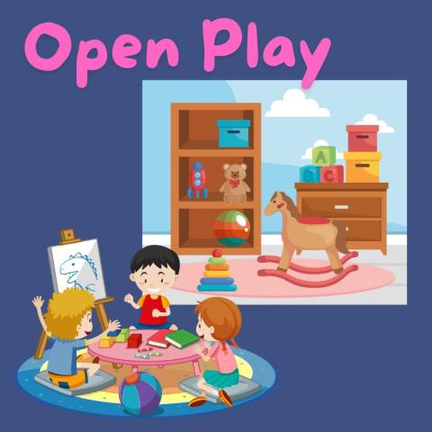 Children Playing on a blue background with the words "Open Play"