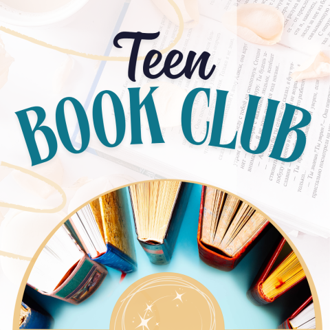 words "Teen Book Club" with books in a half circle