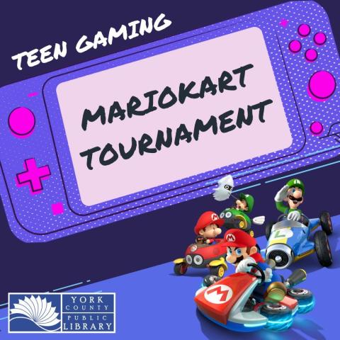 words "Teen Gaming Mariokart Tournament"on a switch controller