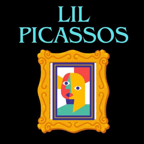 Black background with words lil Picassos