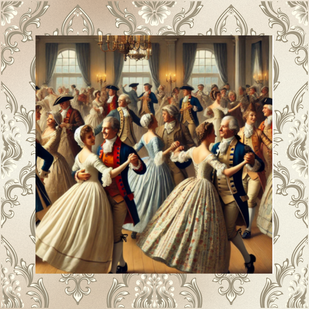 Painting of colonial era couples dancing