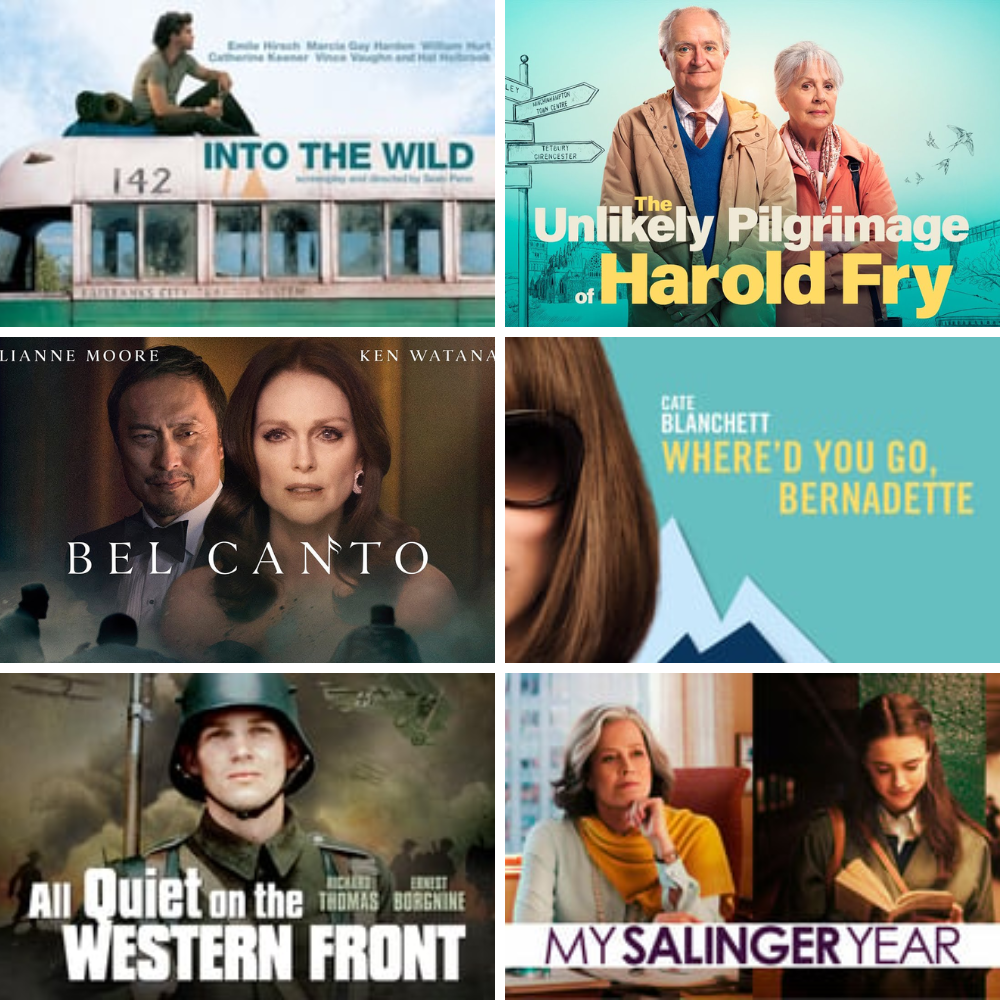 Promotional images for a variety of films adapted from books