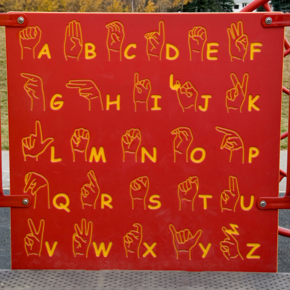 Sign containing the sign language alphabet