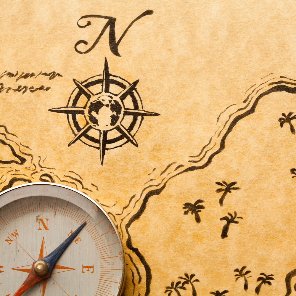 Pirate map and compass