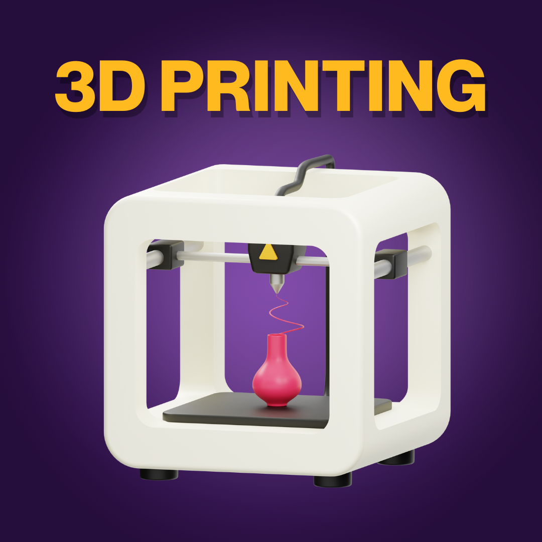 The words "3D Printing" with a 3D printer below
