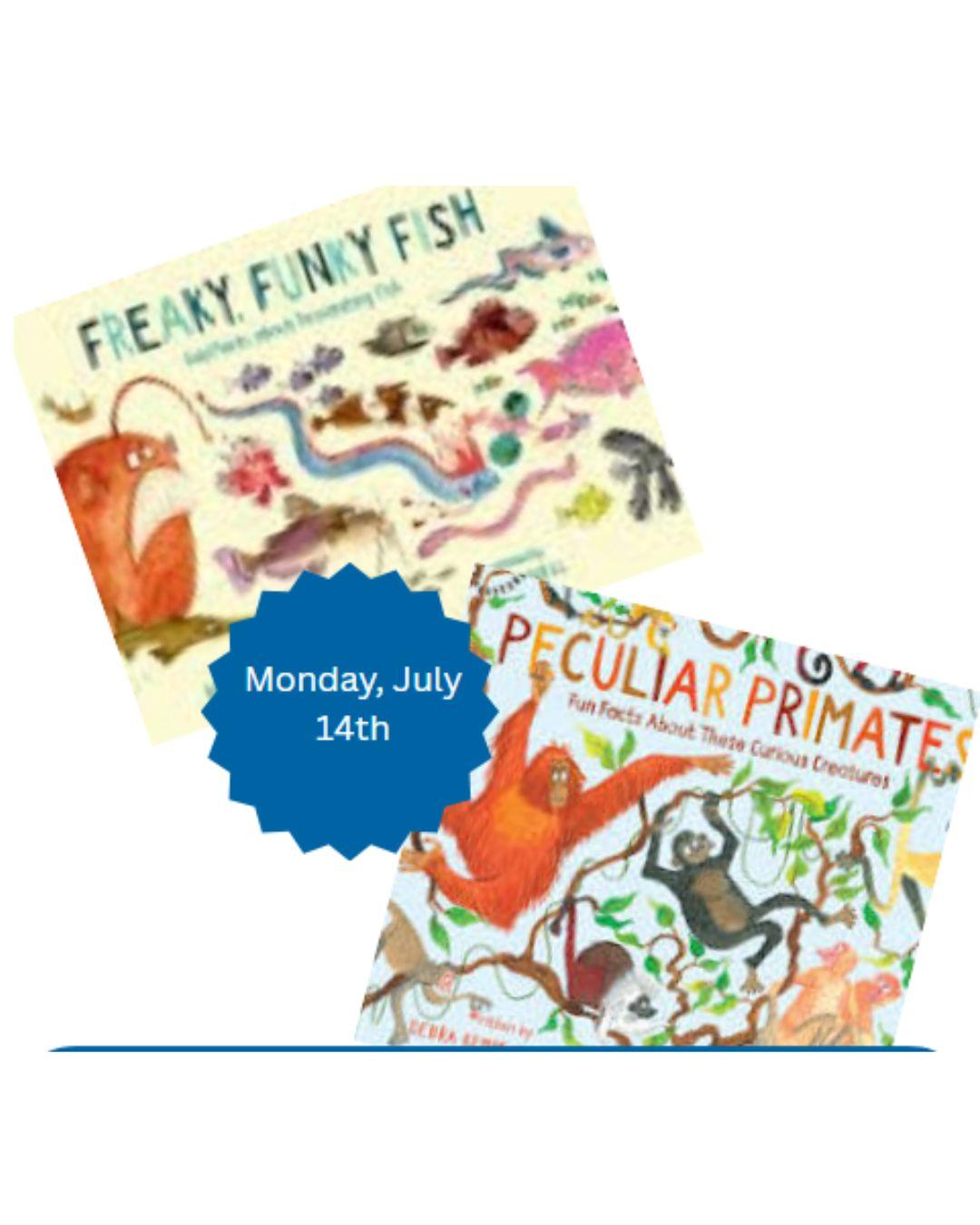 Pictures of the front covers of Debra Kempf Shumaker's books Freaky Funky Fish and Peculiar Primates with the date June 14th.